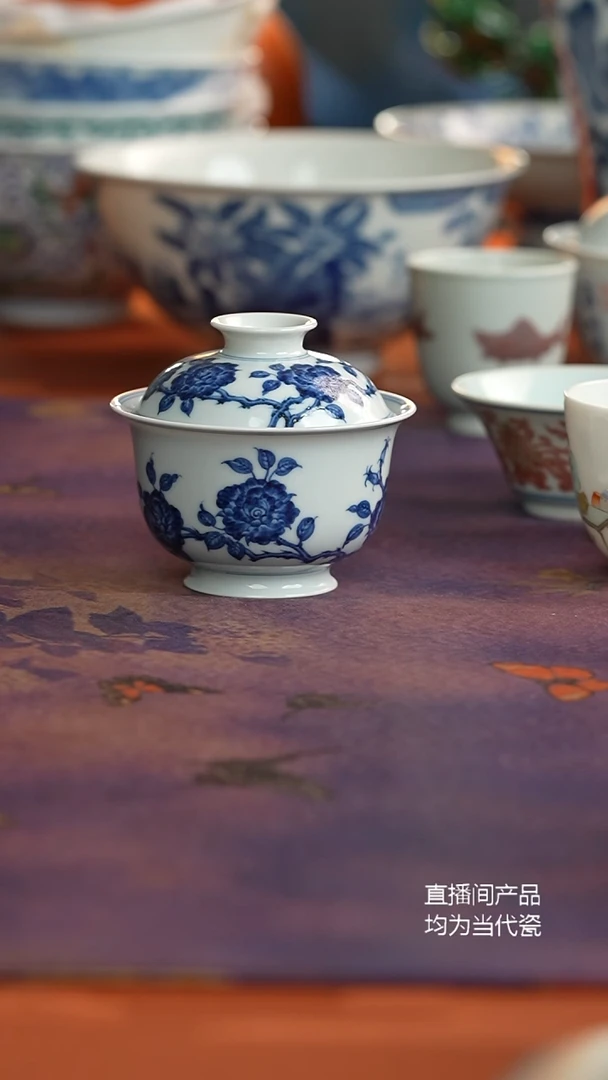 松风馆月季花盖碗