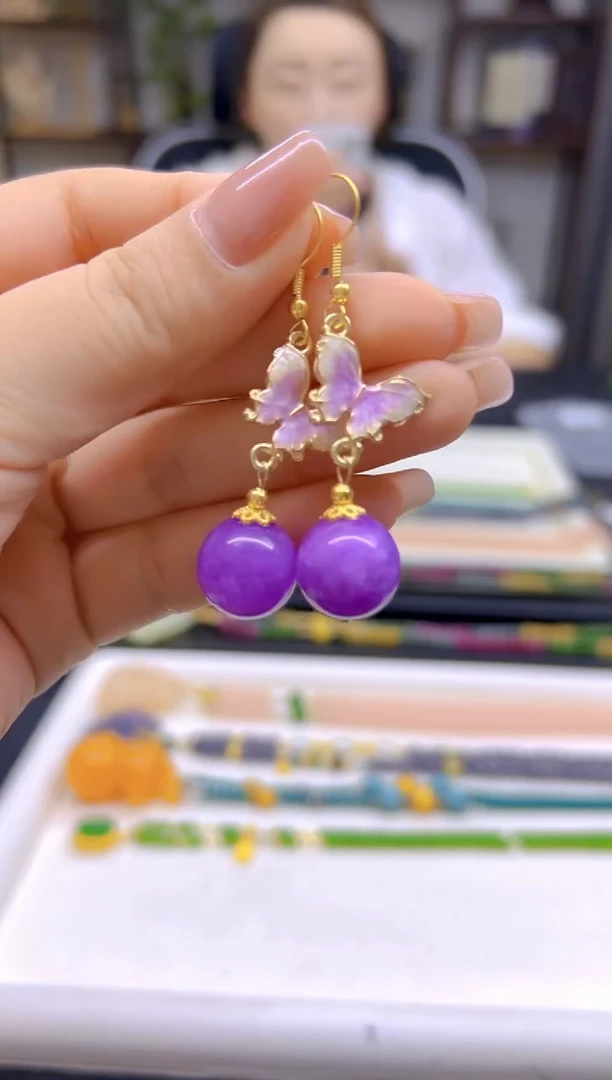 翡翠14K金镶嵌耳饰DIY款E737