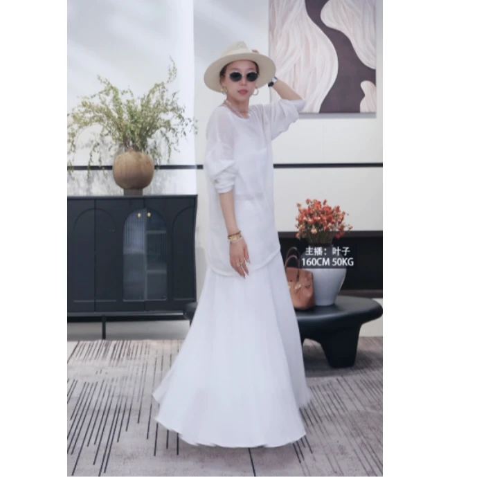 【叶子定制】三醋森系褶皱高工艺白色半裙25233039