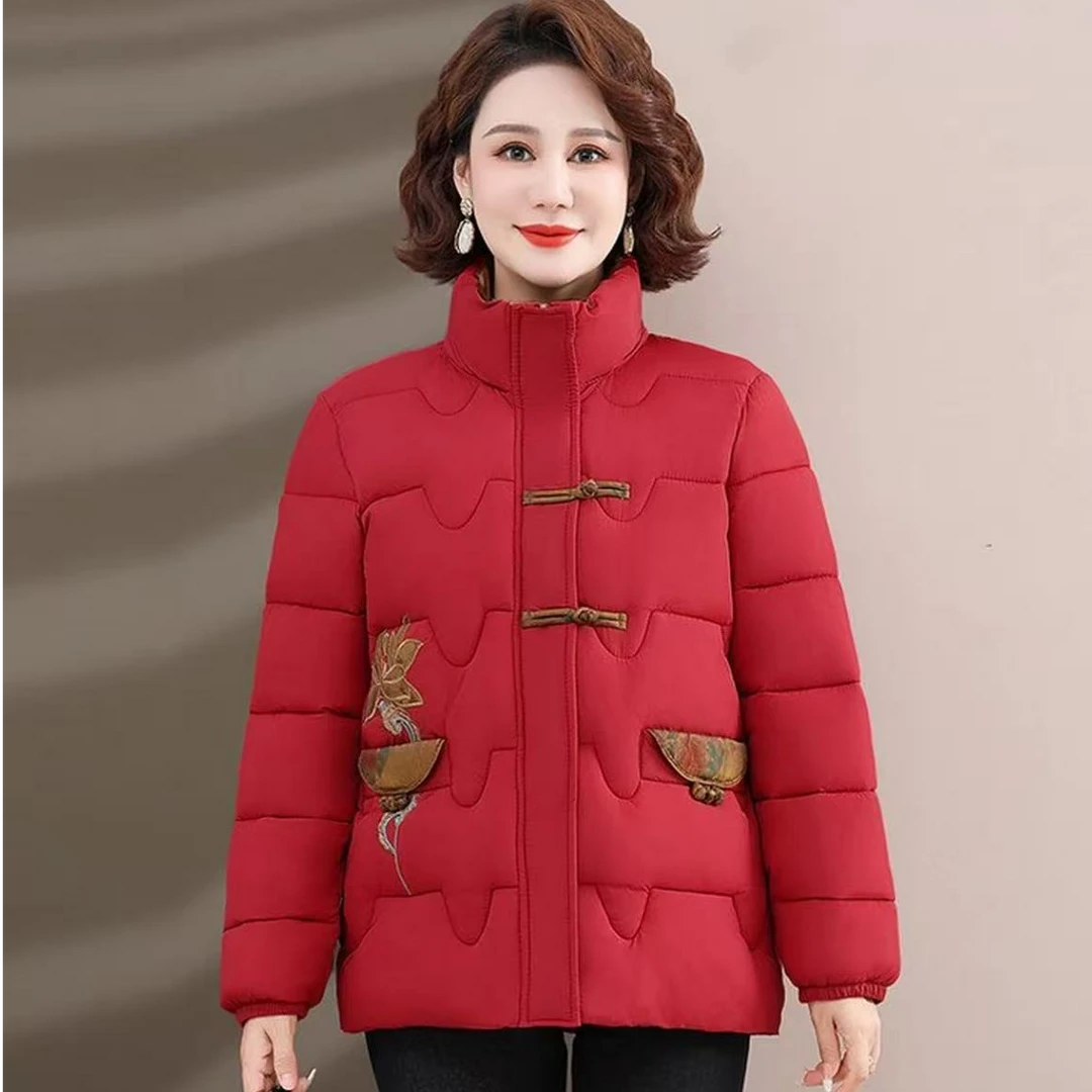 5078-棉服冬装中老年女装休闲立领刺绣时尚妈妈装