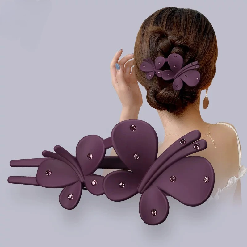 新款蝴蝶发夹女发卡子后脑勺抓夹水钻发饰洋气鸭嘴女式头发夹子