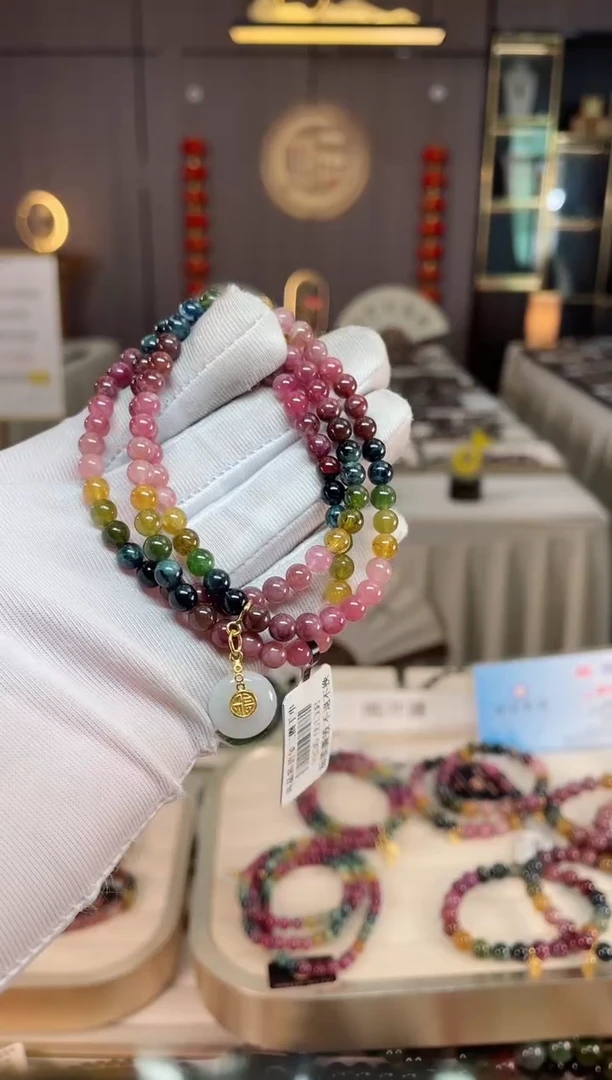 未镶嵌老矿碧玺彩虹三圈手串5mm+碧玺xion多样性发一条