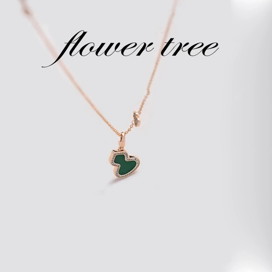 合金项链 0457铜合金锆石项链 CNC精工 气质绿色福禄项链