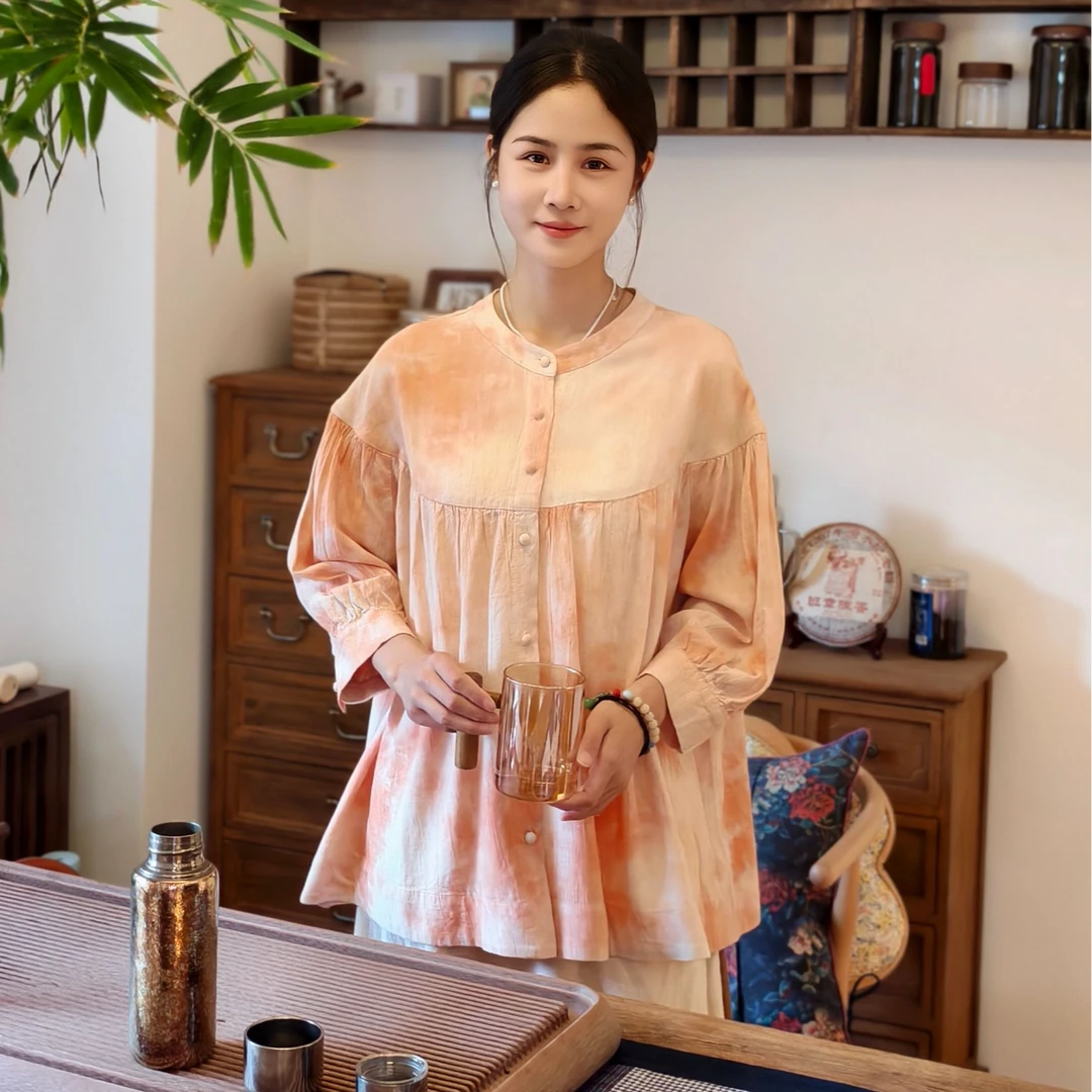 朴时如故《扎染设计款衬衣》棉麻夏季