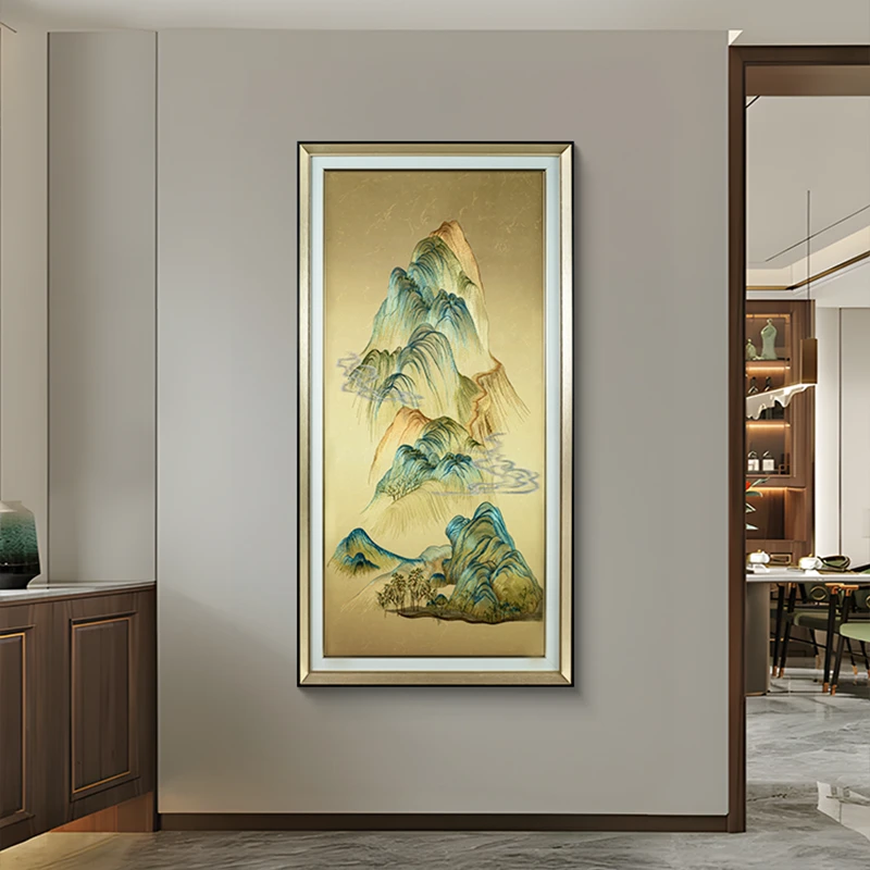 中国风竖版靠山玄关走廊装饰画办公室挂画中式玄关刺绣山水80160