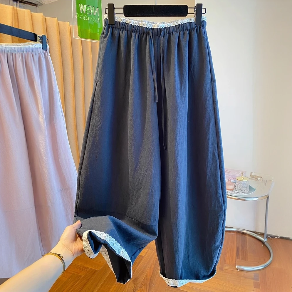 蕾丝花边裤子休闲裤气球裤女夏季2025新款宽松百搭香蕉裤九分裤薄