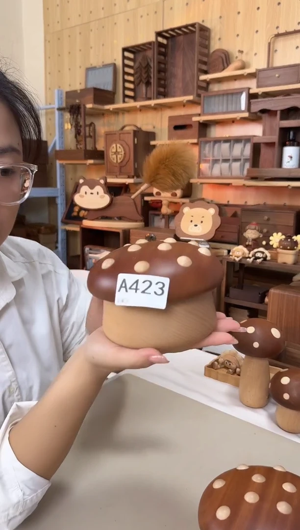 木423乌檀木实木蘑菇收纳盒