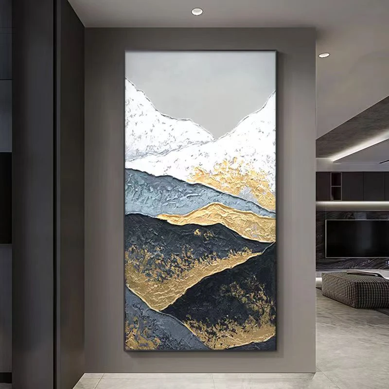 金山银山玄关客厅砂岩肌理画简约手工打磨过道走廊墙壁餐厅装饰画