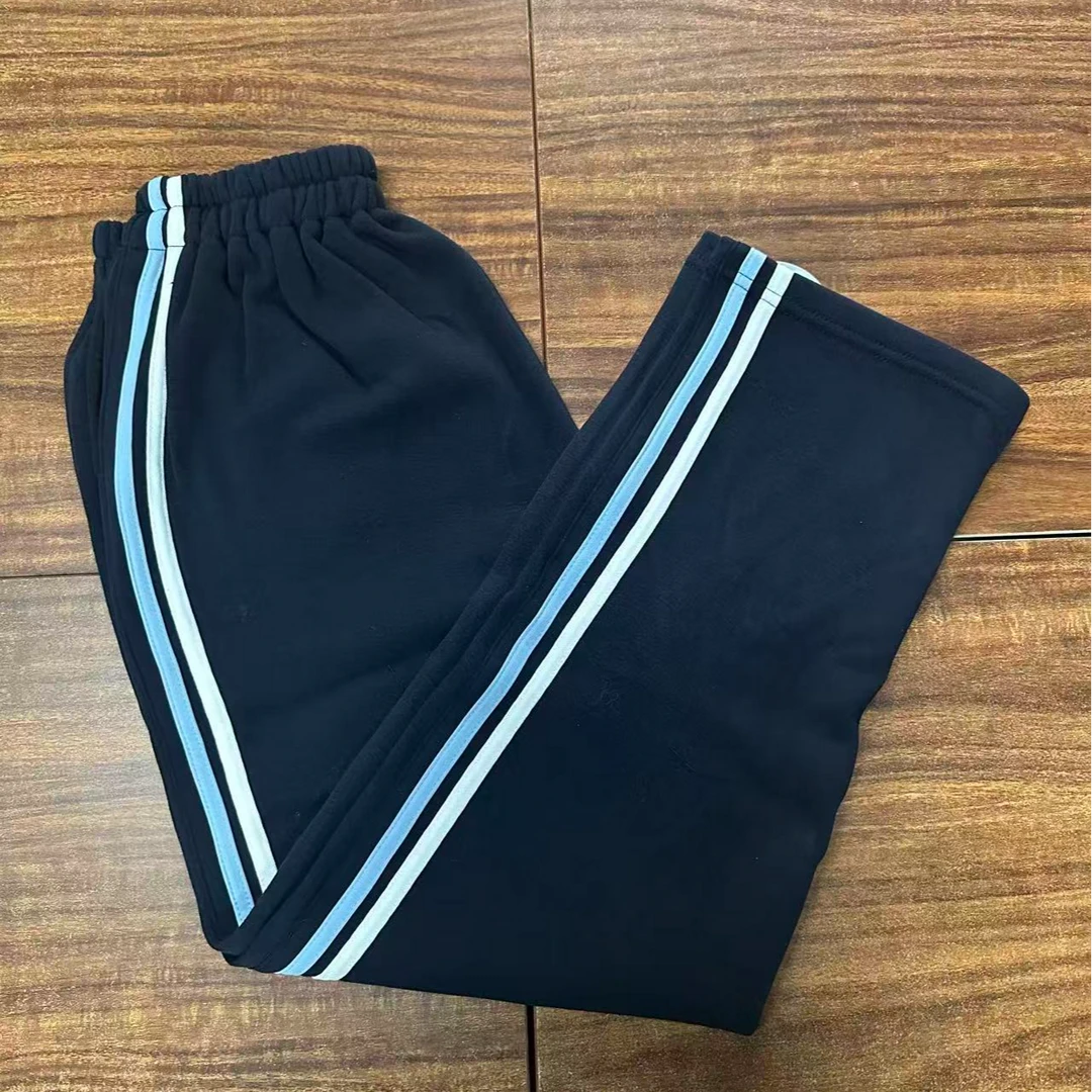浅蓝白条加绒校服裤