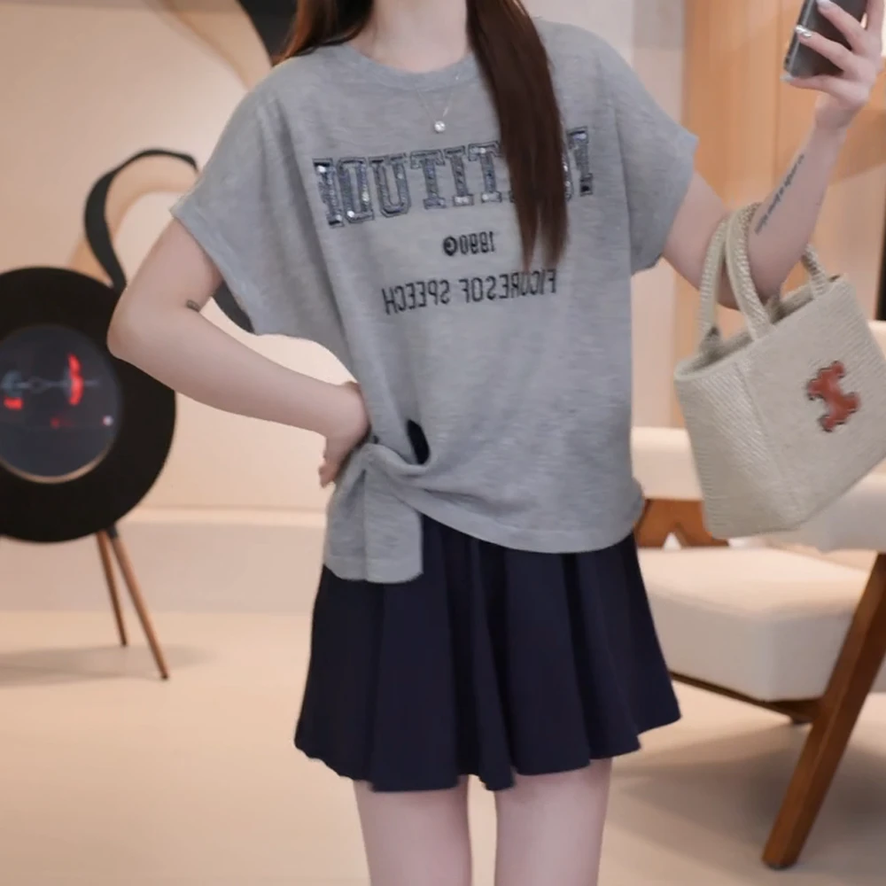 小个子套装女短袖亮片针织衫夏季休闲裤裙时尚洋气阔腿短裤两件套