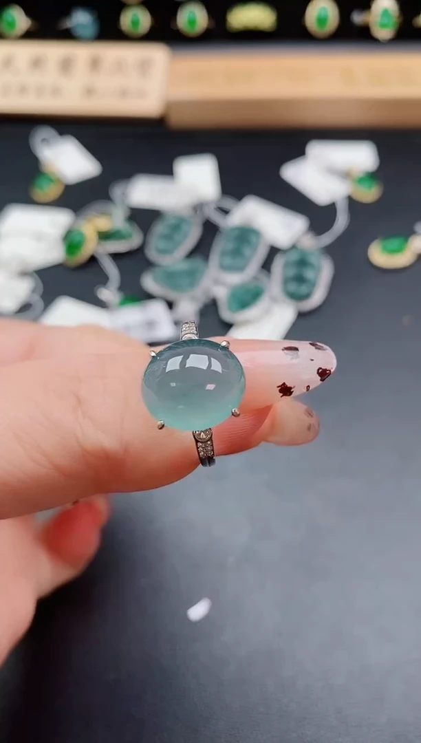 银S925镶嵌戒指翡翠1