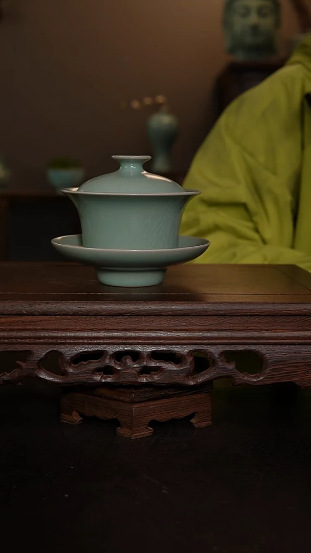 摆件瓷仿古釉手工盖碗