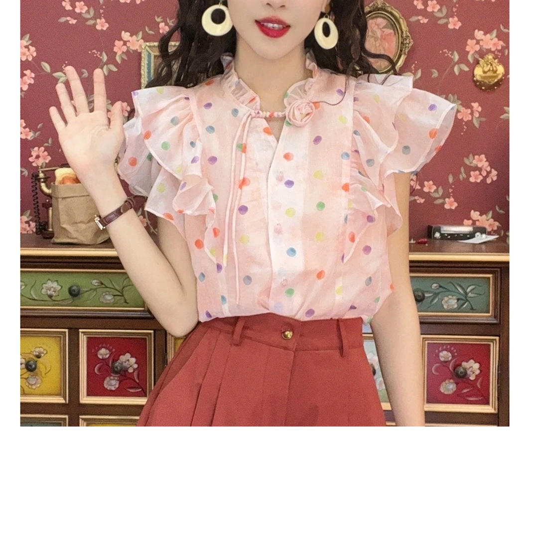 【泡沫夏果】港味复古显瘦气质设计感上衣23690