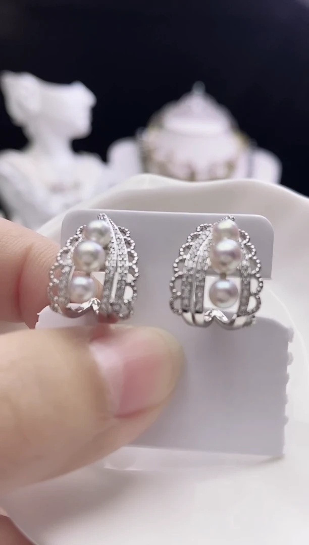 银S925镶嵌耳饰海水珍珠海水akoya珍珠耳饰
