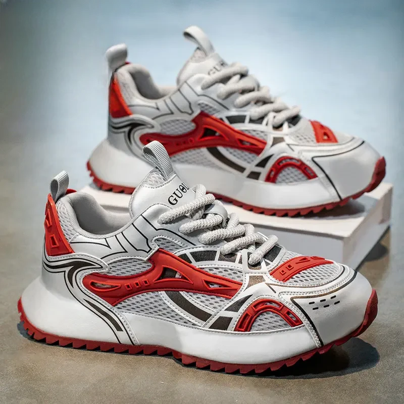 【热麦】夏季男鞋新款防滑耐磨厚底透气板鞋休闲网面鞋QG98