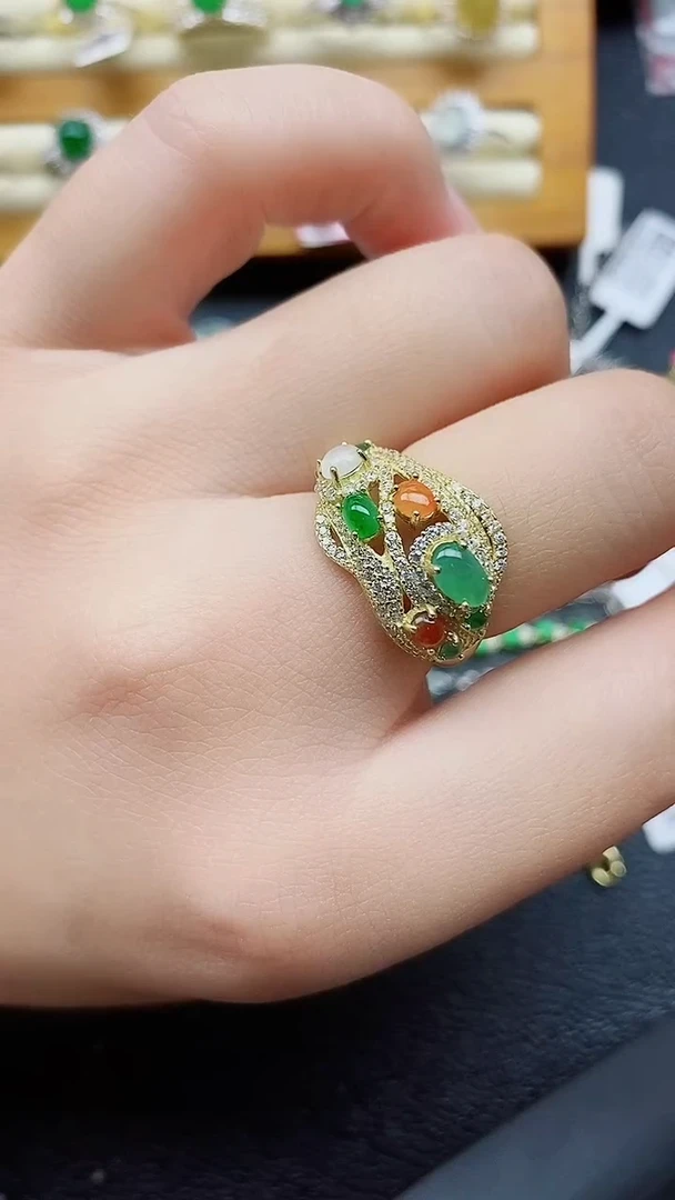 银S925镶嵌戒指翡翠1