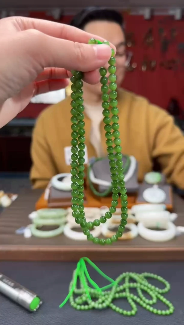 【闪购商品】和田玉颈饰未镶嵌碧玉猫108颗多圈卡6