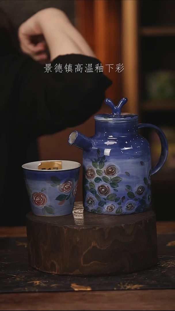 陶瓷景德镇高温釉下手绘陶瓷@L517@