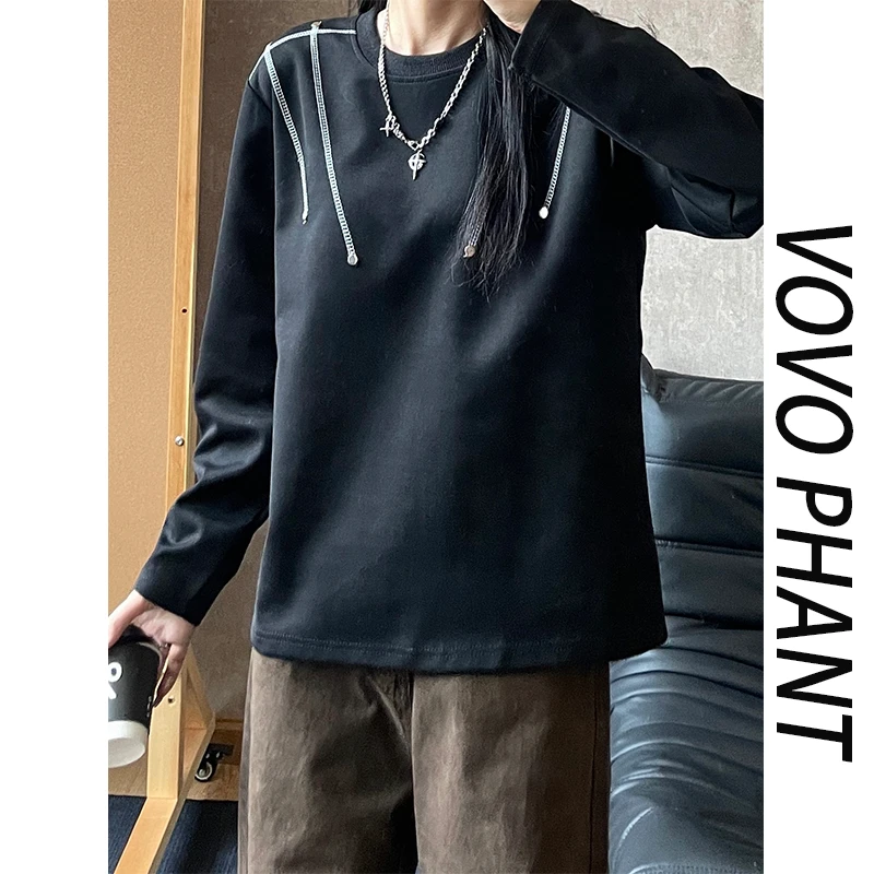 VOVO秋季新款男士美式高街潮流休闲长袖铆钉设计高级感潮流上衣