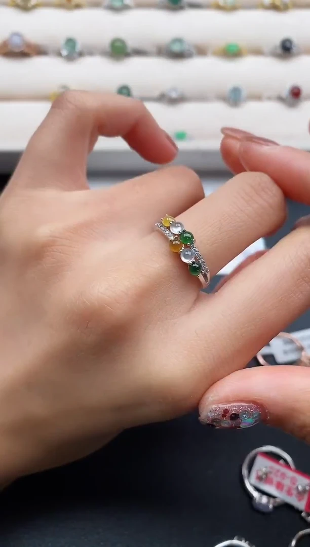 银S925镶嵌戒指翡翠55555555+5