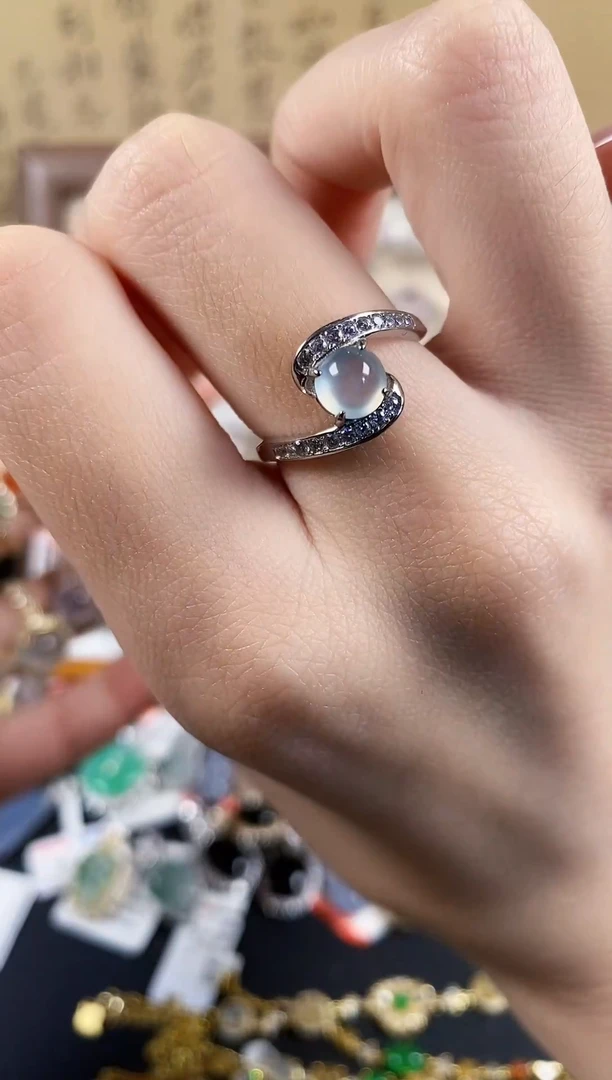 银S925镶嵌戒指翡翠 天然A货翡翠103