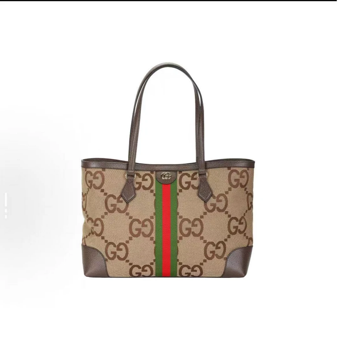 95新 GUCCI/古驰 【曼曼专属】老花logo织带帆布拼皮 托特包