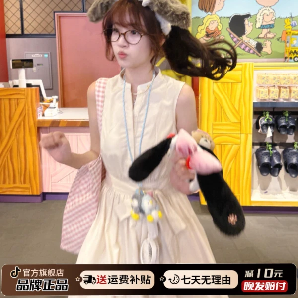 法式杏色无袖连衣裙子女装夏季2025新款小个子高级感气质收腰短裙