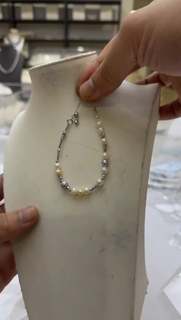 海水珍珠银S925镶嵌手链5-6mm 糖果混彩