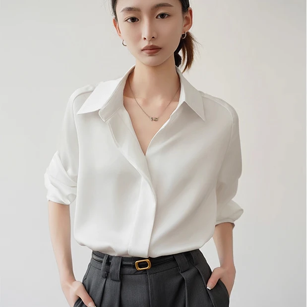 洁-CS1281老钱风极简风套头休闲宽松衬衫上衣夏季长袖简约秋季