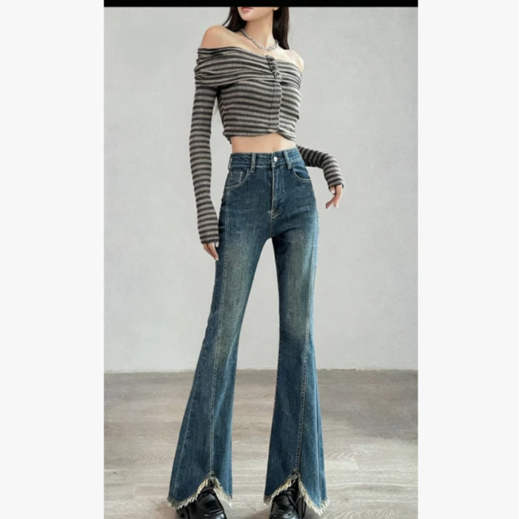 【运费险】秋季新款大码高腰显瘦微喇梨形身材高弹爆款牛仔裤