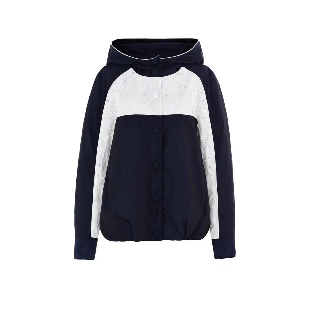 LeFame/拉飞姆2025秋季撞色拼接蝴蝶结钉珠长棒球服LF25Q11SC334