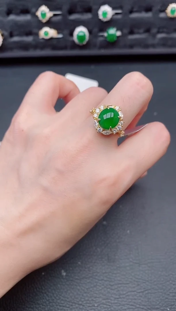 银S925镶嵌戒指翡翠天然a货翡翠276