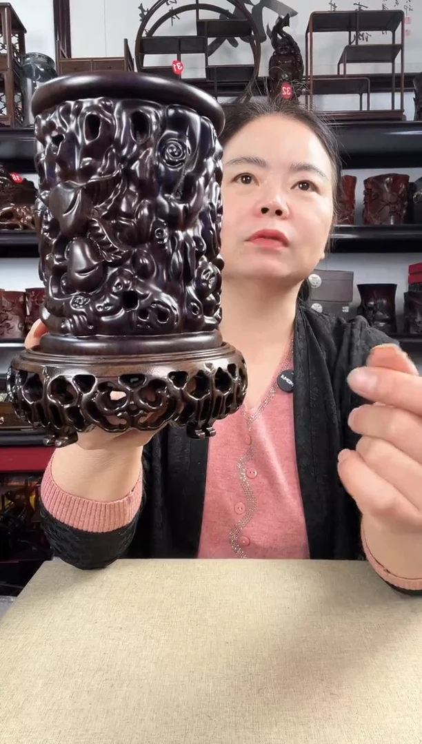 木新款3+寿桃笔筒老李红木工艺品
