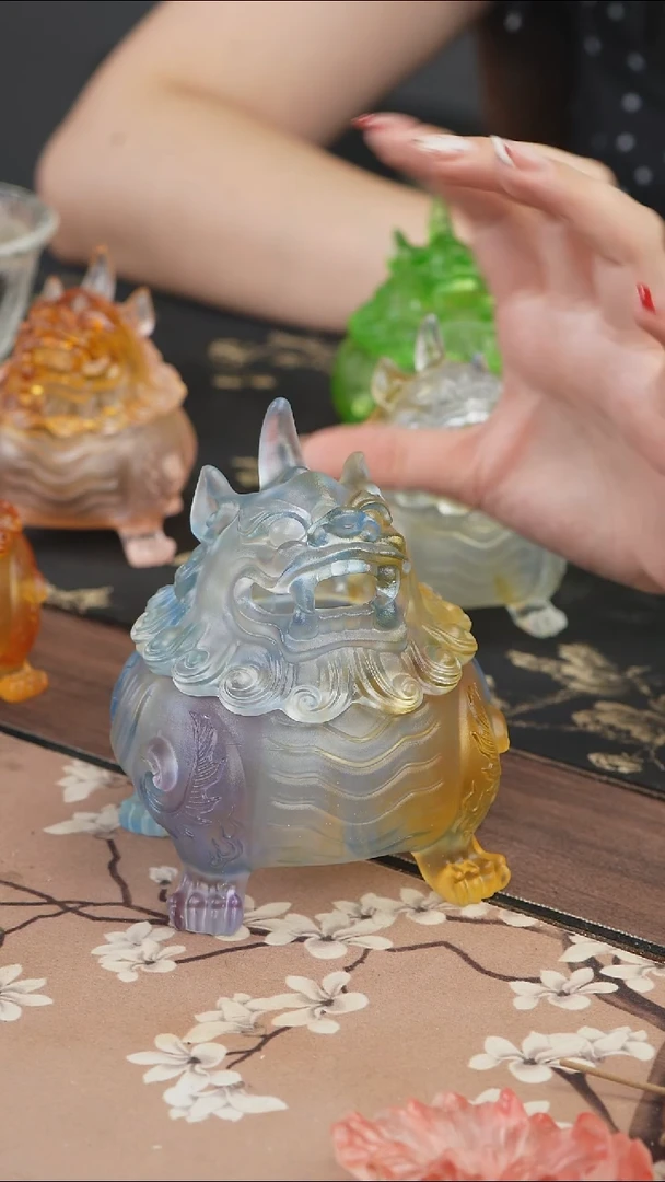 手工艺品琉璃彩色狻猊香炉中号