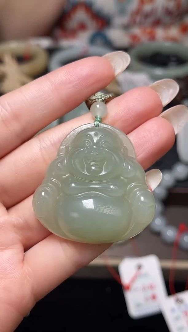 吊坠(不含链)未镶嵌和田玉青海青白 正装佛公9013743