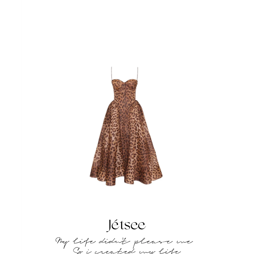 【高原系列】豹点带钻吊带连衣裙 L20771