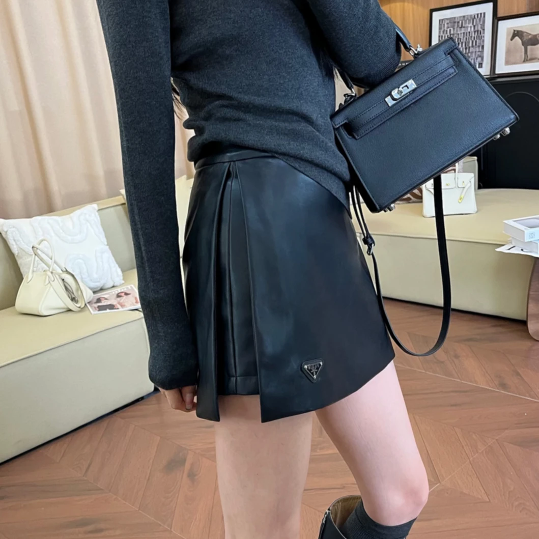 "欧货"皮裙裙裤高级百搭显瘦a字两面侧开叉短裤半身裙裤裙251416#