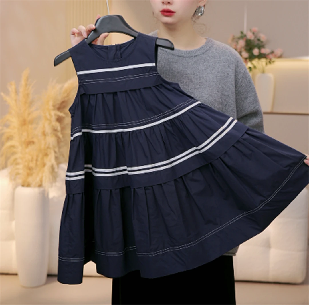 【CW】小众设计  无袖时尚休闲连衣裙“海军蓝” QZ