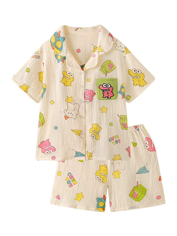 卡通可爱睡衣女夏季薄款短袖短裤可外穿休闲家居服女士纯棉宽松