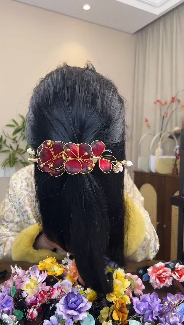 刺绣掐丝红色懒人夹