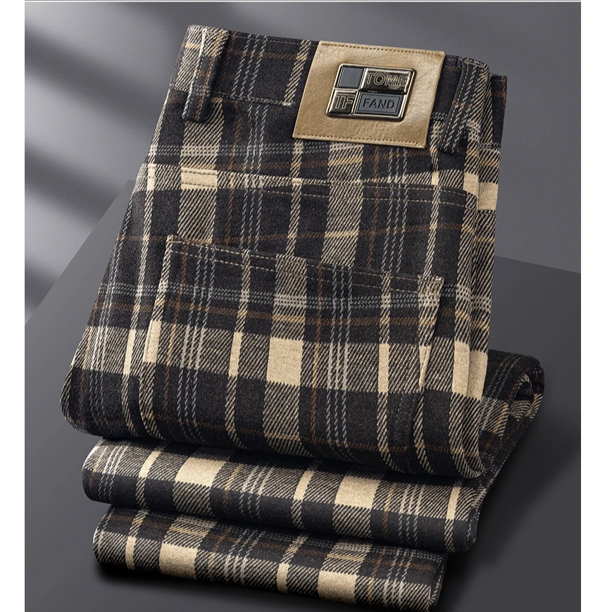 轻奢冬季羊毛呢绒格子裤男女同款直筒小脚保暖垂感高端休闲男西裤