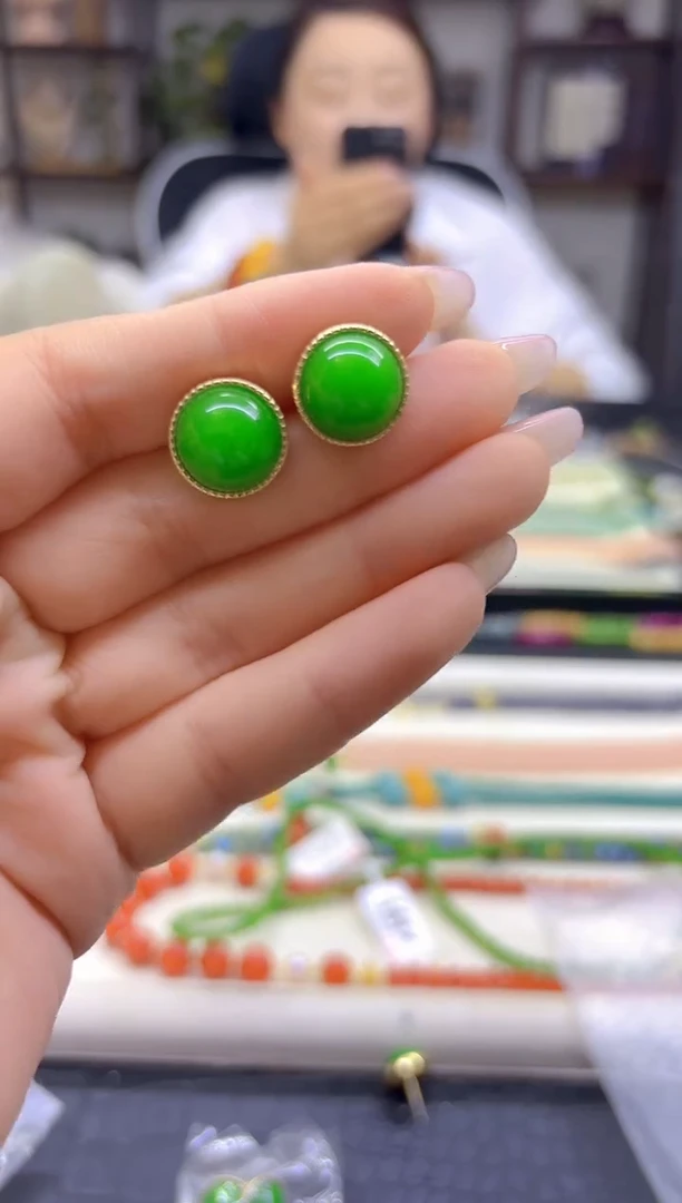 14K金镶嵌翡翠耳饰DIY款E525