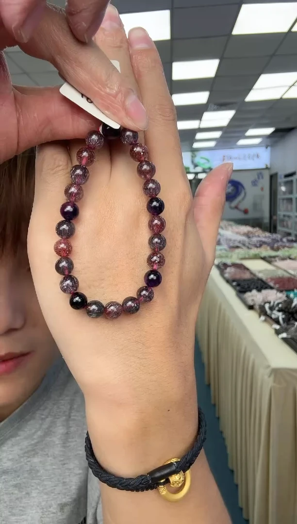 未镶嵌手串水晶01-满矿满发黑加仑彩超七单圈7m+