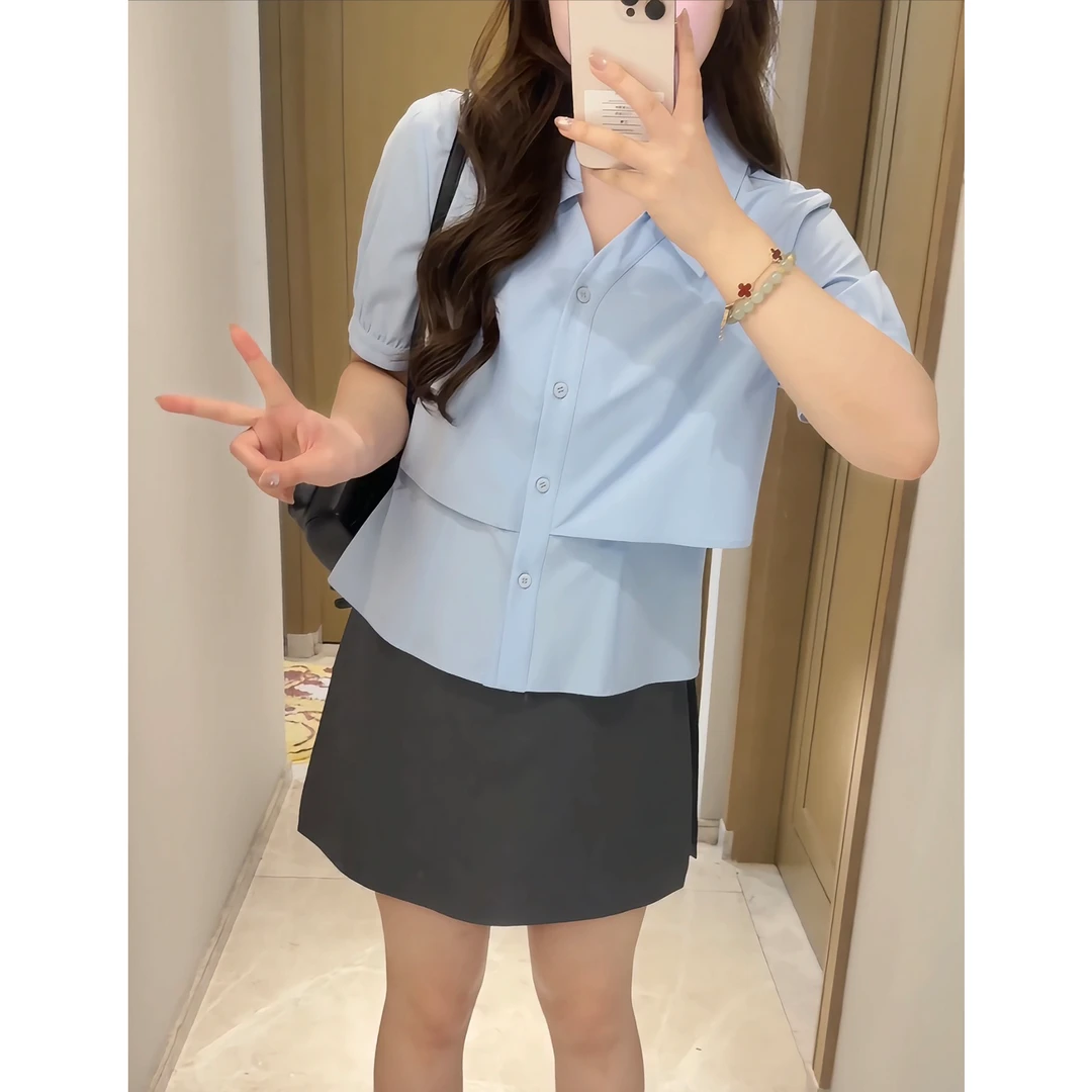 裂渡宣宣【蓝调诗篇】微胖大码女夏时尚设计感百搭显瘦衬衫ZY506F24