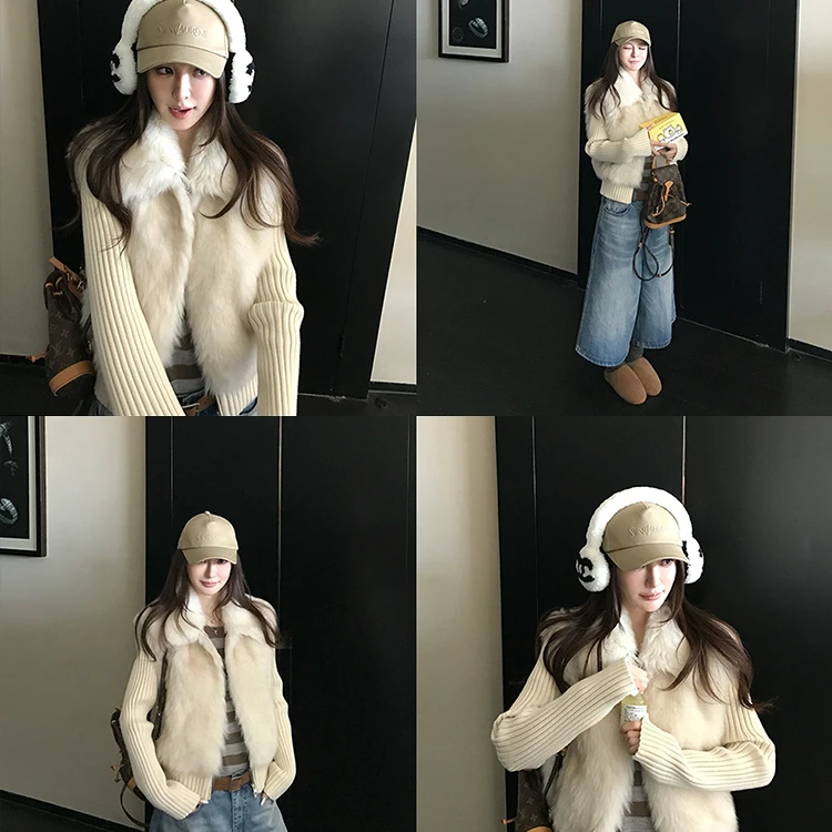 【BUYIT】"国王托卡"女厚款拉链针织拼接百搭宽松型INS风毛毛短外套