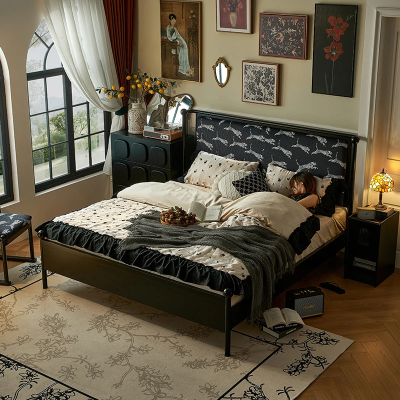 美式复古床实木床家用卧室1.8m法式复古双人床高档轻奢软包床