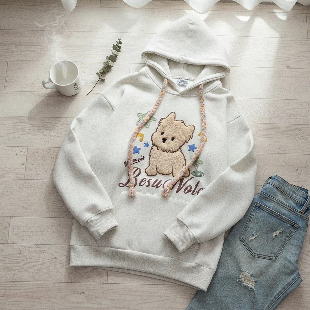 大码300斤美式复古小狗刺绣连帽卫衣男女2025款加绒加厚情侣外套