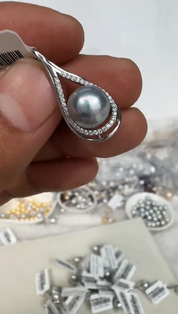 颈饰银S925镶嵌海水珍珠吊坠