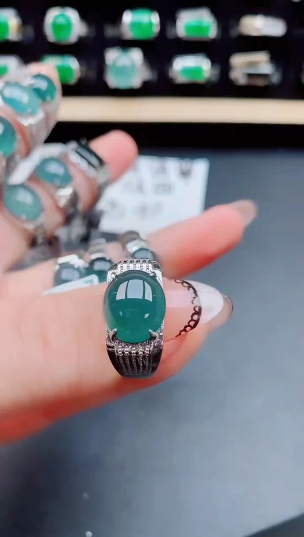 翡翠戒指银S925镶嵌50805