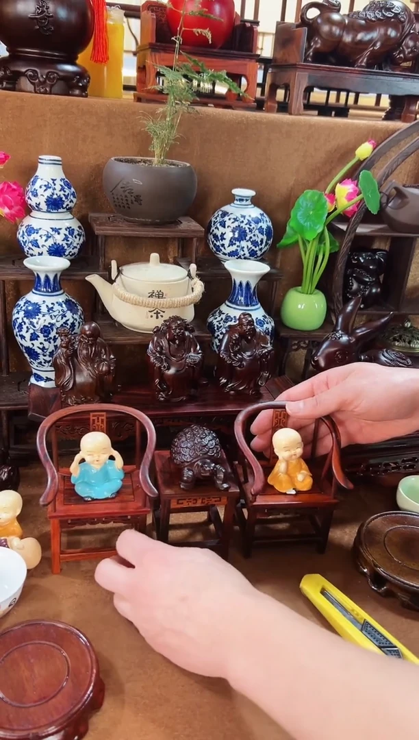 【闪购商品】微凹黄檀（南美大红酸枝）圈椅三件套加两个和尚加金钱龟